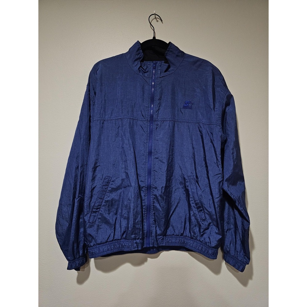 Starter Jacket Mens Medium Blue Lightweight Nylon Lined Full Zip Windbreaker